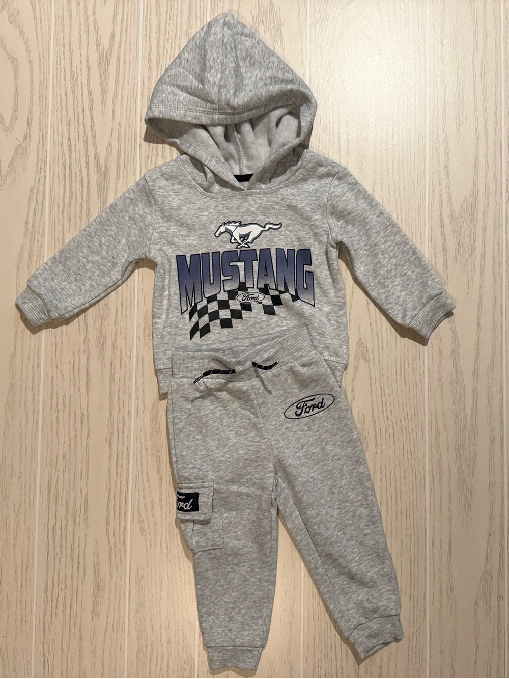 Ford Mustang Baby Boys Size 12M Gray Hoodie Jogger Set Racing Car Cargo NWT